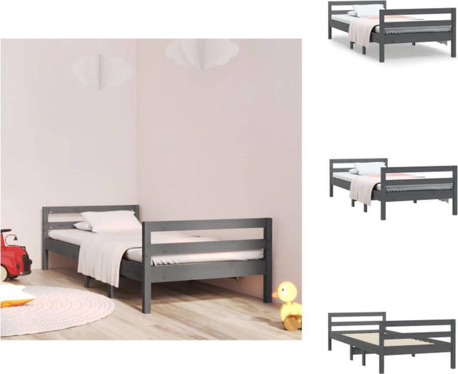 VidaXL Bedframe Eenpersoonsbed Bed Bedframe 75x190 cm massief grenenhout grijs - Foto 2