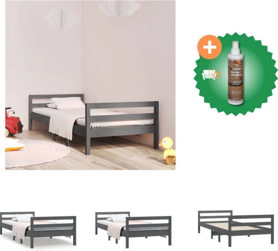 VidaXL Bedframe Grenenhout Grijs 193.5 x 79 x 13 cm Stabiel en Handig Geschikt voor 75 x 190 cm Matras Bed Inclusief Houtreiniger en verfrisser