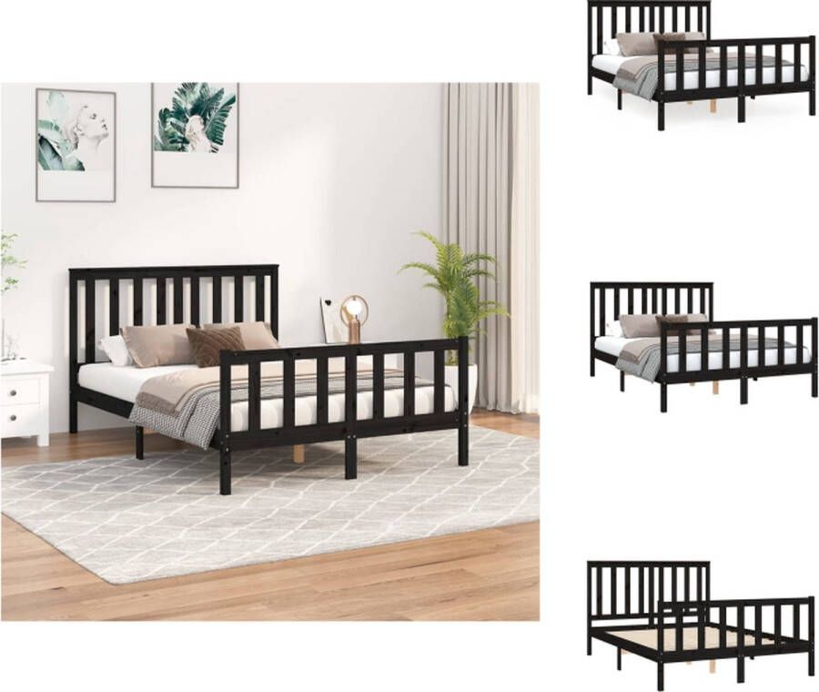 VidaXL Bedframe Bedframes Tweepersoonsbed Bed Bedframe met hoofdbord massief grenenhout zwart 120x200 cm - Foto 2