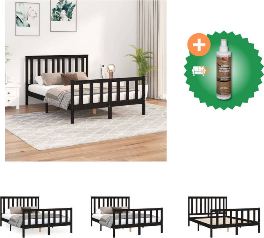 VidaXL Classic Zwarte Houten Bedframe 205.5 x 125.5 x 69.5 cm Massief Grenenhout Geen Matras Inbegrepen Bed Inclusief Houtreiniger en verfrisser