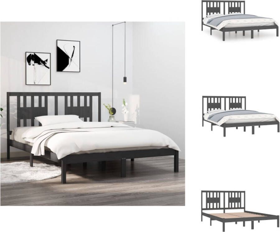 VidaXL Houten Bedframe Bedframes 205.5 x 156 x 100 cm Grijs Massief grenenhout Bed