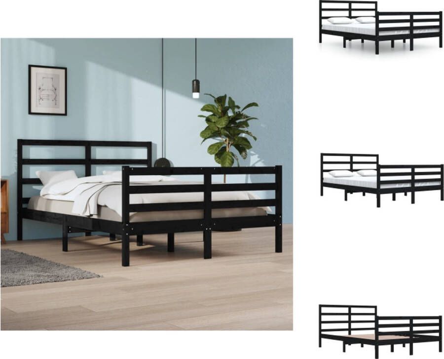 VidaXL Houten Bedframe Bedframes 205.5 x 165.5 x 100 cm Massief grenen Zwart Bed