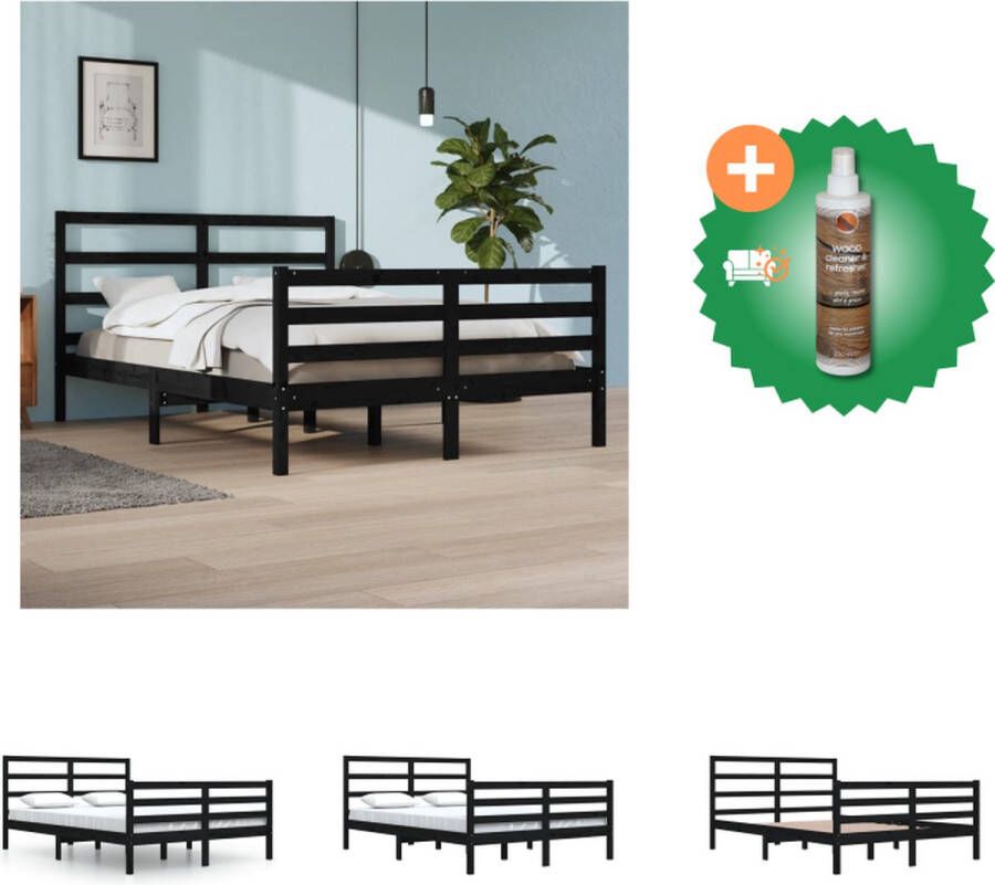 VidaXL Houten Bedframe Bedframes 205.5 x 165.5 x 100 cm Massief grenen Zwart Bed Inclusief Houtreiniger en verfrisser