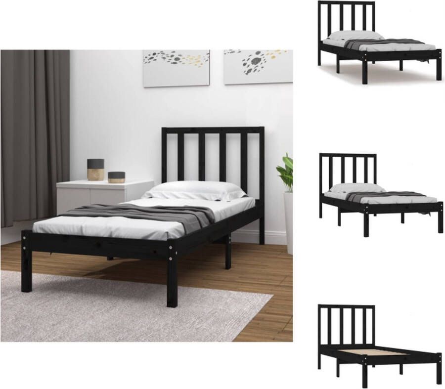 vidaXL Houten Bedframe Bedframes 90x190 cm Ken- Massief grenenhout Kleur- Zwart Bed