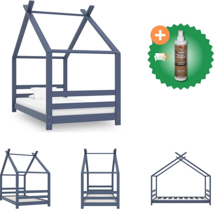 VidaXL Bedframe Boomhut-stijl 166 x 88 x 131.5 cm Grijs Massief grenenhout Bed Inclusief Houtreiniger en verfrisser - Foto 2