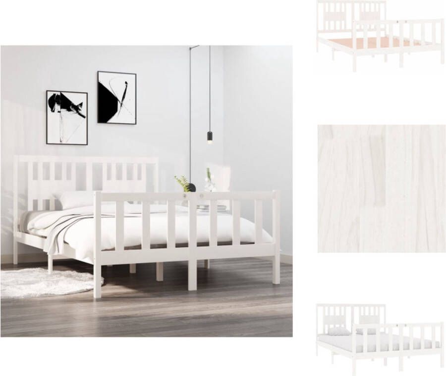 VidaXL Houten Bedframe Classic s Dubbel Bed 135 x 190 cm Wit Bed