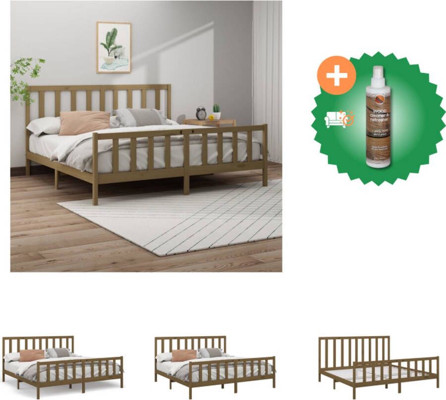 VidaXL Houten Bedframe Decoratieve toevoeging 205.5 x 186 x 69.5 cm (LxBxH) Honingbruin Bed Inclusief Houtreiniger en verfrisser