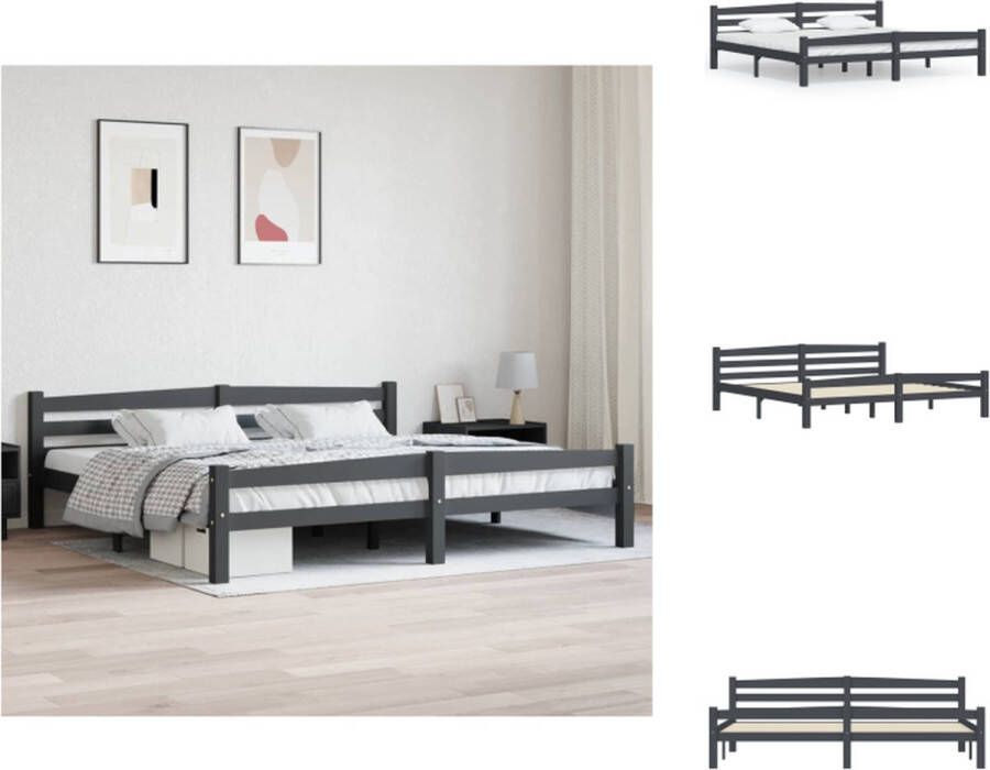VidaXL Houten Bedframe Donkergrijs 206 x 206 x 66 cm Massief grenenhout Montage vereist Bed