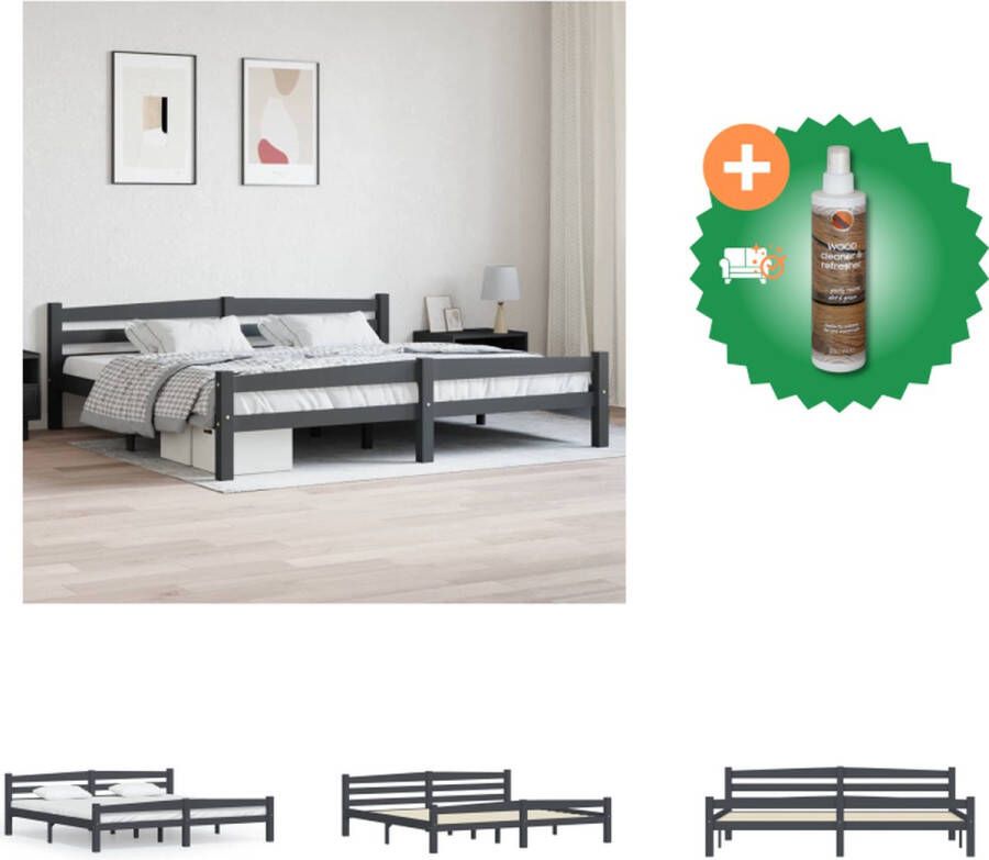 VidaXL Houten Bedframe Donkergrijs 206 x 206 x 66 cm Massief grenenhout Montage vereist Bed Inclusief Houtreiniger en verfrisser