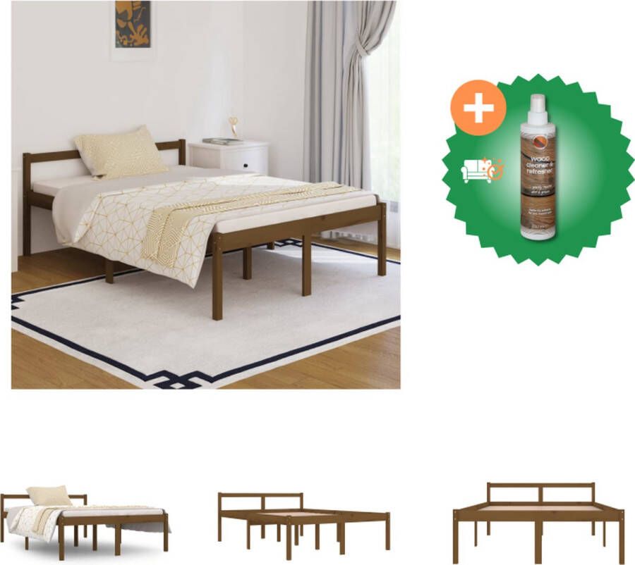 VidaXL Bedframe massief grenenhout honingbruin 135x190 cm 4FT6 double Bed Inclusief Houtreiniger en verfrisser - Foto 2