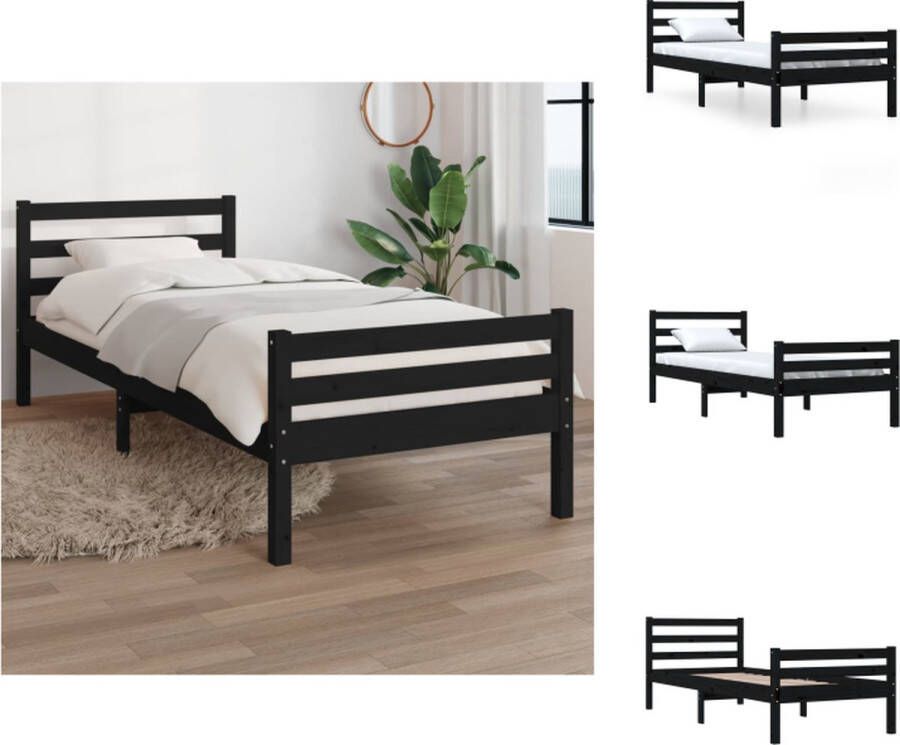 VidaXL Houten Bedframe eenpersoons 75 x 190 cm Hoogwaardig massief grenenhout Stabiel en comfortabel Geschikt voor kleine ruimtes Kleur- zwart Bed