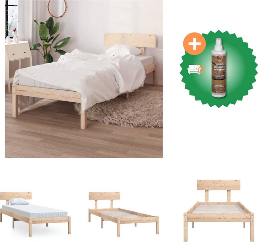 VidaXL Houten Bedframe Eenpersoons 75x190 cm Massief grenenhout Hoofdeinde Montage vereist Bed Inclusief Houtreiniger en verfrisser