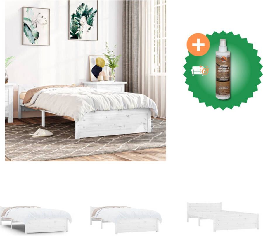 VidaXL Houten bedframe eenpersoons 90 x 190 cm wit Bed Inclusief Houtreiniger en verfrisser