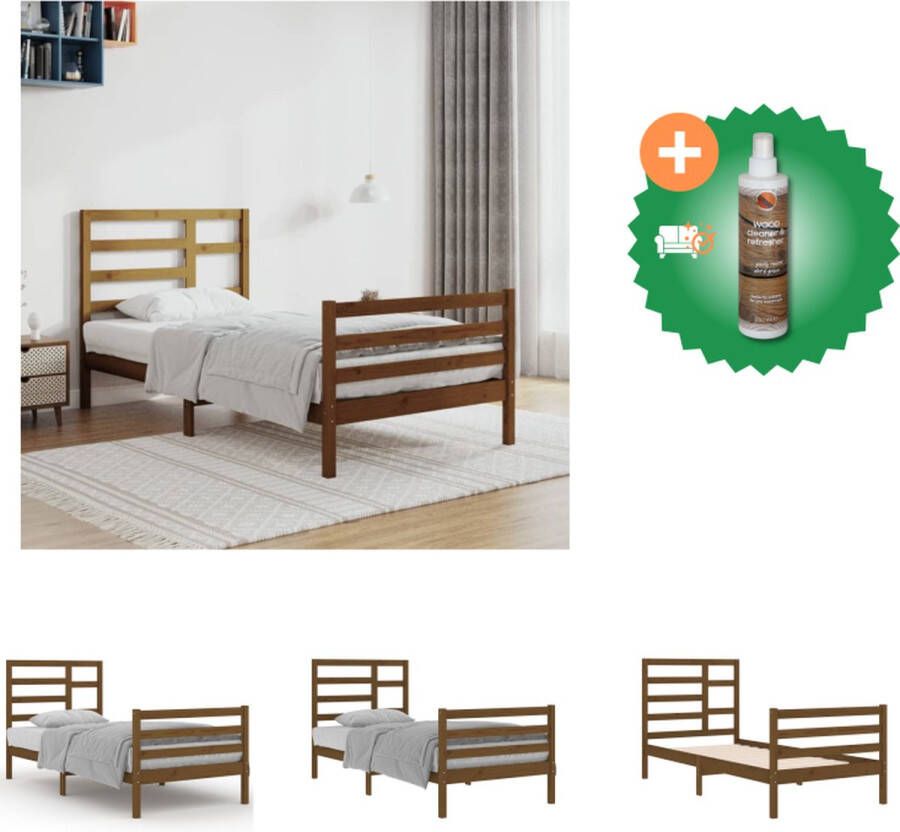 VidaXL Houten Bedframe eenpersoons 90 x 200 cm Honingbruin Bed Inclusief Houtreiniger en verfrisser