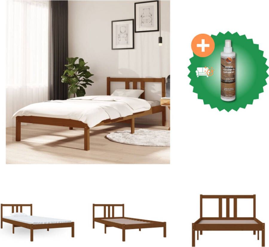 VidaXL Houten Bedframe Eenpersoons 90 x 200 cm Honingbruin Bed Inclusief Houtreiniger en verfrisser