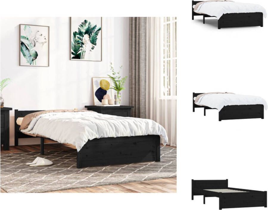 VidaXL Houten bedframe eenpersoons 90 x 200 cm Hoogwaardig massief grenenhout Stabiel en comfortabel Zwart Bed