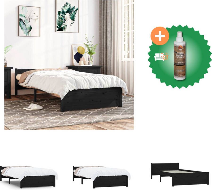 VidaXL Houten bedframe eenpersoons 90 x 200 cm Hoogwaardig massief grenenhout Stabiel en comfortabel Zwart Bed Inclusief Houtreiniger en verfrisser