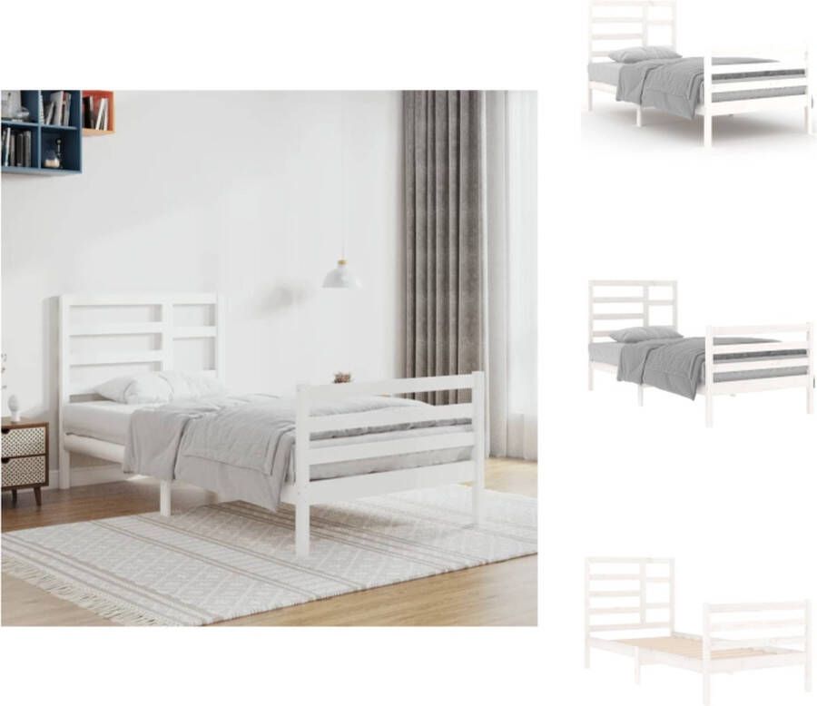 VidaXL Houten Bedframe Eenpersoons 90 x 200 cm Hoogwaardig massief grenenhout Stabiel en decoratief Geschikt voor kleine ruimtes Montage vereist Kleur- wit Bed