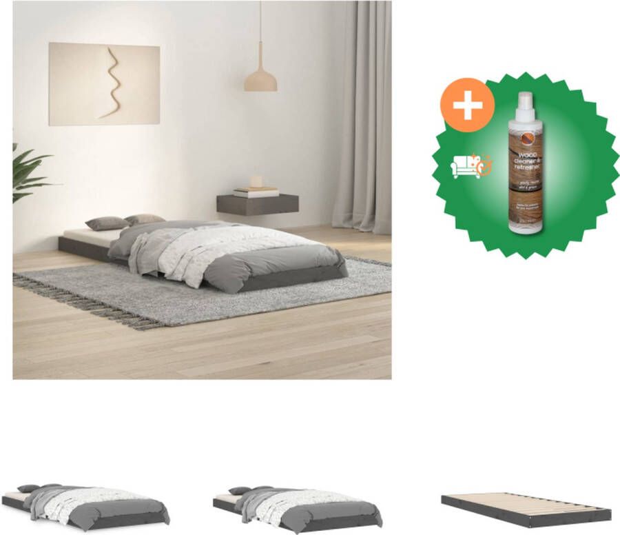 VidaXL Houten Bedframe Eenpersoons Grenenhout 193.5 x 79 x 9 cm Grijs Bed Inclusief Houtreiniger en verfrisser