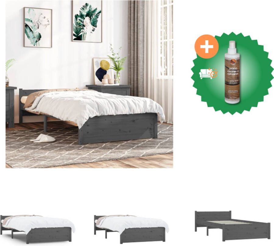 VidaXL Houten Bedframe Eenpersoons Grenenhout 193 x 77.5 x 23 cm Grijs Matras 75 x 190 cm Montage vereist Bed Inclusief Houtreiniger en verfrisser