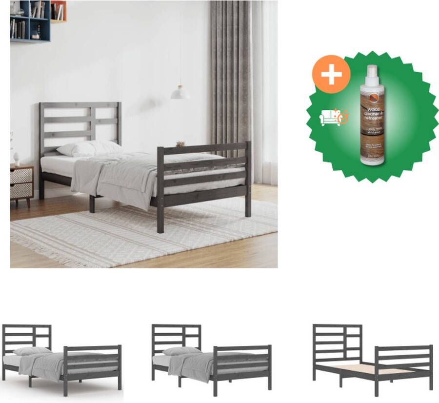 vidaXL Houten Bedframe Eenpersoonsbed 100 x 200 cm Massief Grenenhout Grijs Bed Inclusief Houtreiniger en verfrisser