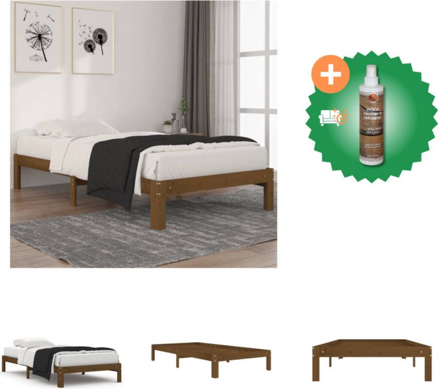 VidaXL Houten Bedframe Eenpersoonsbed 100x200 cm Massief Grenenhout Honingbruin Bed Inclusief Houtreiniger en verfrisser