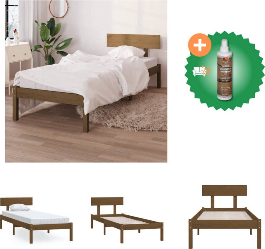 VidaXL Houten Bedframe Eenpersoonsbed 100x200 cm Massief grenenhout Honingbruin Inclusief Hoofdeinde Montage vereist Bed Inclusief Houtreiniger en verfrisser