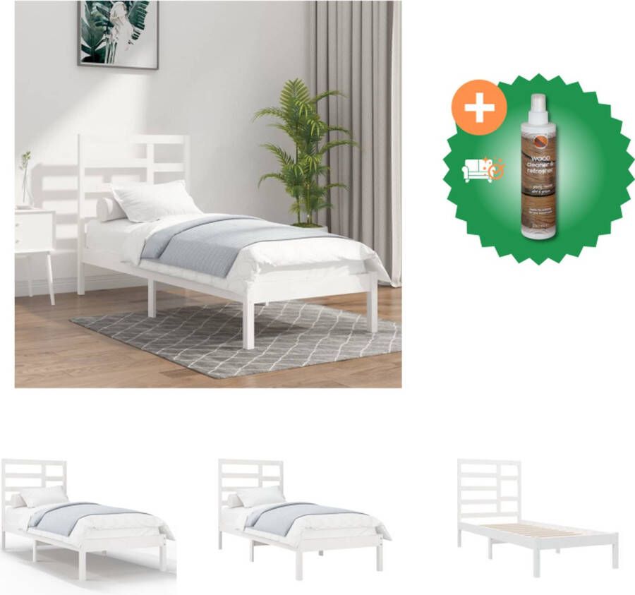 VidaXL Houten Bedframe Eenpersoonsbed 100x200 cm Massief Grenenhout Wit Bed Inclusief Houtreiniger en verfrisser