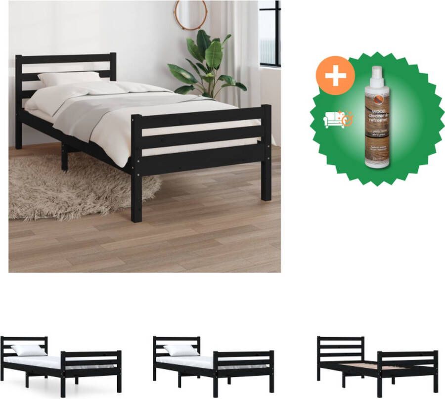 VidaXL Houten Bedframe Eenpersoonsbed 100x200 cm Massief Grenenhout Zwart Bed Inclusief Houtreiniger en verfrisser