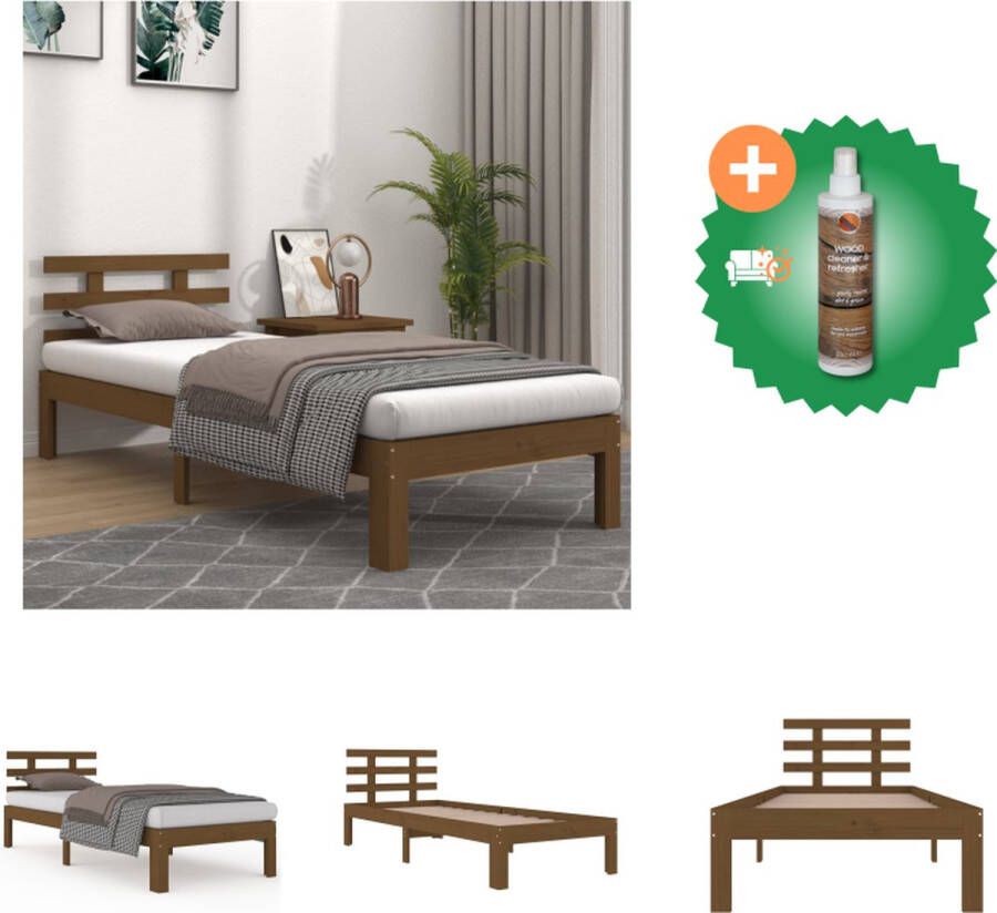 VidaXL Houten Bedframe eenpersoons 195.5 x 80.5 x 31 cm Stabiel en Rustiek Geschikt voor 75 x 190 cm matras (Honingbruin) Bed Inclusief Houtreiniger en verfrisser - Foto 2