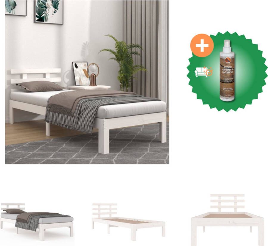 VidaXL Houten Bedframe Eenpersoonsbed 195.5 x 93.5 x 69.5 cm Hoogwaardig massief grenenhout Stabiel en comfortabel Wit Montage vereist Geschikt voor matras van 90 x 190 cm (niet inbegrepen) Bed Inclusief Houtreiniger en verfrisser - Foto 3