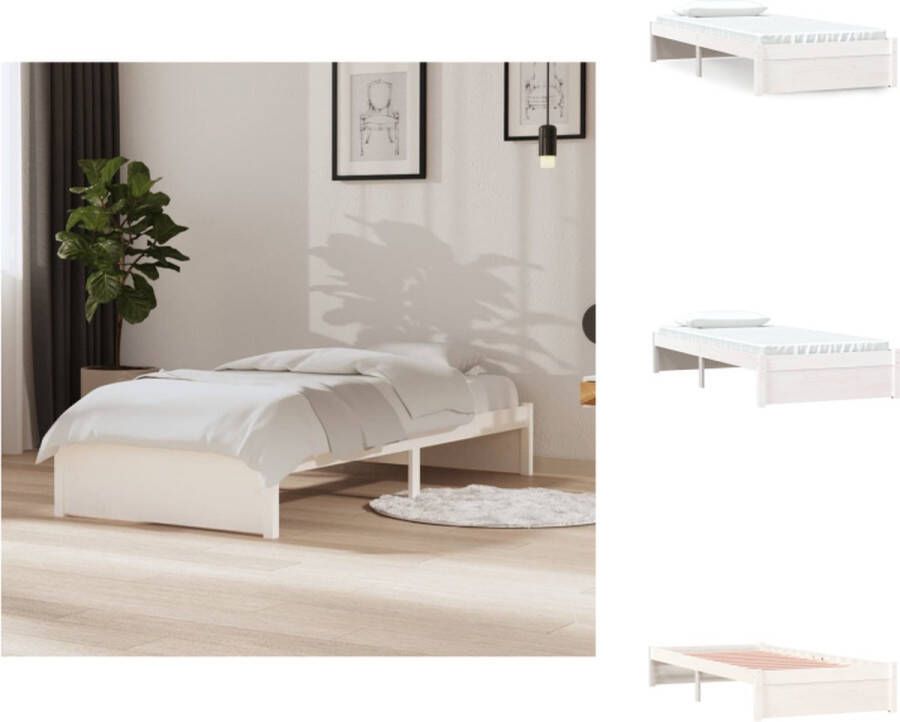 VidaXL Bedframe Bedframes Bed Bedbodem Bedframe massief hout wit 90x190 cm