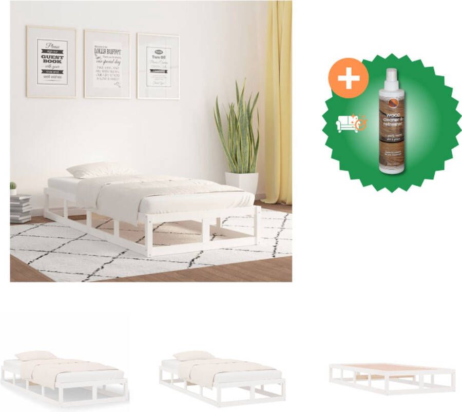 VidaXL Houten bedframe eenpersoonsbed 205.5x105.5x28 cm wit massief grenenhout stabiel geschikt voor 100x200 cm matras Bed Inclusief Houtreiniger en verfrisser