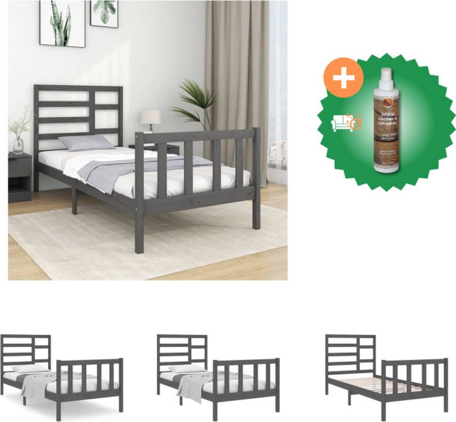 VidaXL Bedframe massief hout grijs 75x190 cm 2FT6 Small Single Bed Inclusief Houtreiniger en verfrisser
