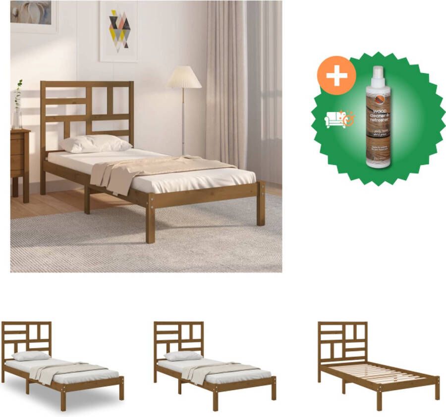 VidaXL Houten Bedframe Eenpersoonsbed 75 x 190 cm Honingbruin- Massief Grenenhout Bed Inclusief Houtreiniger en verfrisser