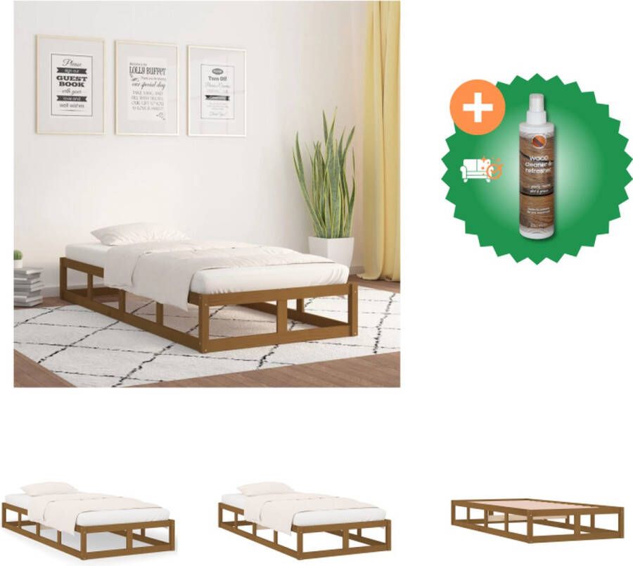 VidaXL Houten bedframe Eenpersoonsbed 90 x 200 cm Massief grenenhout Rustieke uitstraling Bed Inclusief Houtreiniger en verfrisser