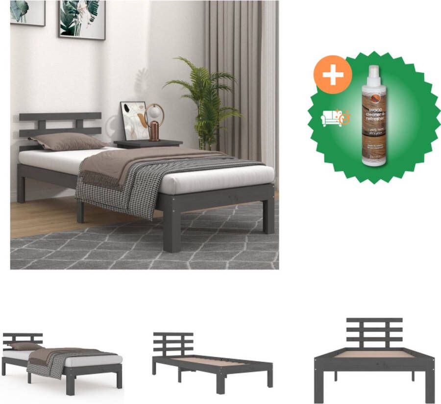 VidaXL Houten Bedframe Eenpersoonsbed Grijs 195.5 x 78.5 x 69.5 cm Massief grenenhout Bed Inclusief Houtreiniger en verfrisser