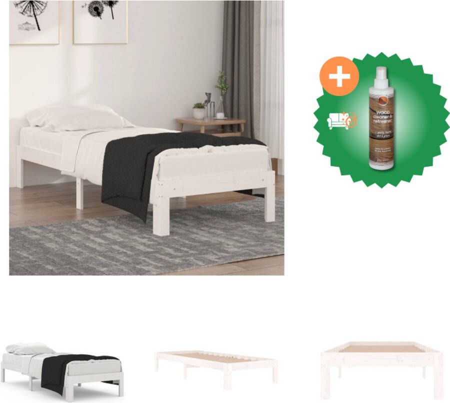 VidaXL Bedframe Grenenhout Wit 195.5 x 81 x 100 cm Voor matras 75 x 190 cm Stevig en stabiel Bed Inclusief Houtreiniger en verfrisser - Foto 2
