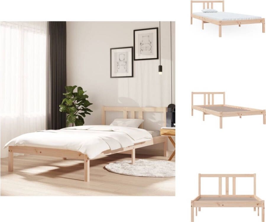 VidaXL Houten Bedframe Eenpersoonsbed Massief Grenenhout 205.5 x 105.5 x 69.5 cm Matras niet inbegrepen Bed