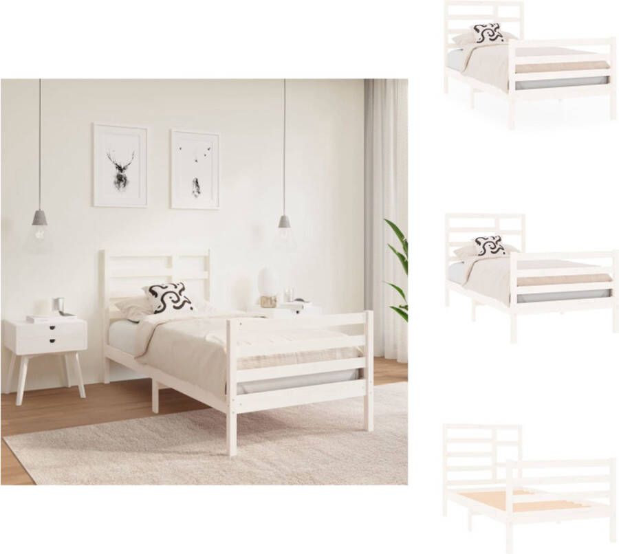 VidaXL Houten Bedframe eenpersoonsbed wit 195.5 x 96 x 104 cm massief grenenhout multiplex lattenbodem Bed