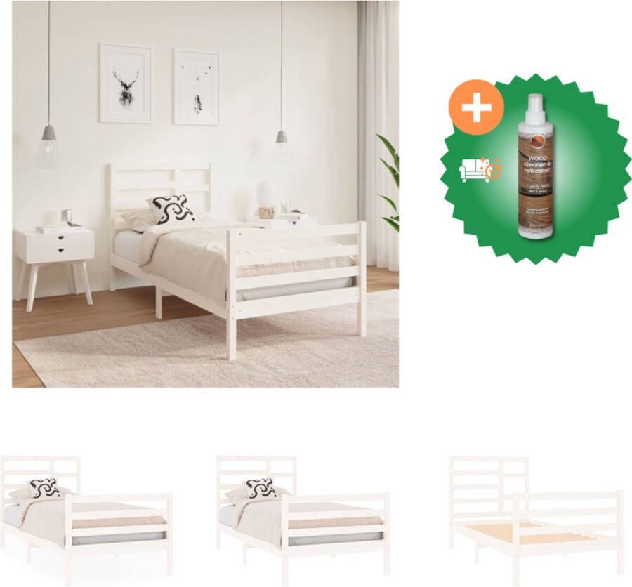 VidaXL Houten Bedframe Eenpersoonsbed 195.5 x 93.5 x 69.5 cm Hoogwaardig massief grenenhout Stabiel en comfortabel Wit Montage vereist Geschikt voor matras van 90 x 190 cm (niet inbegrepen) Bed Inclusief Houtreiniger en verfrisser - Foto 8