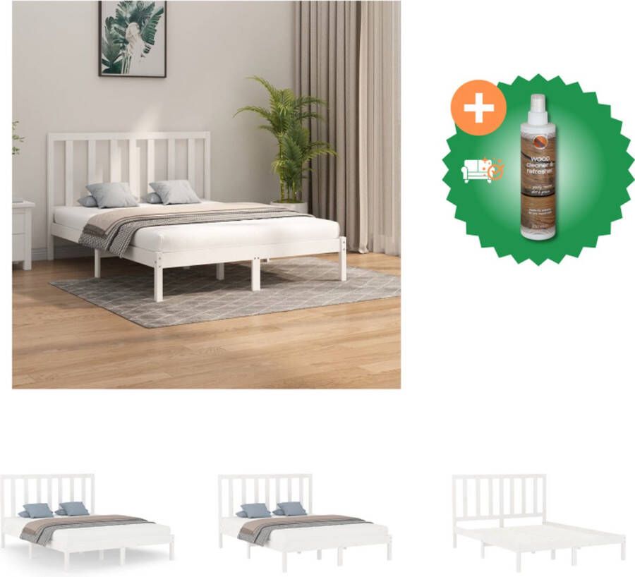 VidaXL Houten Bedframe Ellen Bedframe 205.5 x 156 x 100 cm wit hout Bed Inclusief Houtreiniger en verfrisser