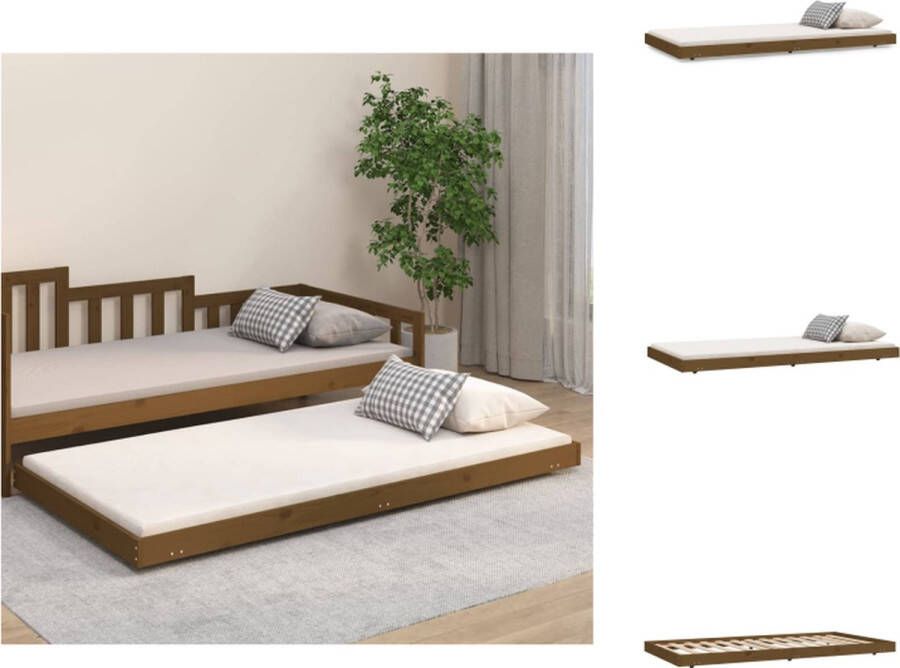 VidaXL Houten Bedframe Grenenhout 100 x 200 cm Stabiel Wieltjes Honingbruin Bed - Foto 1