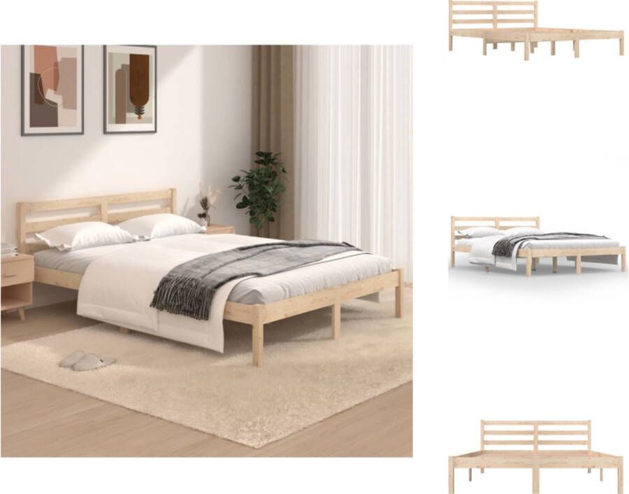 VidaXL Houten Bedframe Grenenhout 195.5 x 125.5 x 69.5 cm Stevige Lattenbodem Comfortabel Hoofdeinde Bed