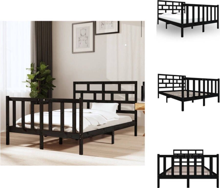 VidaXL Bedframe Bedframes Bed Bedbodem Bedframe massief grenenhout zwart 120x190 cm - Foto 2