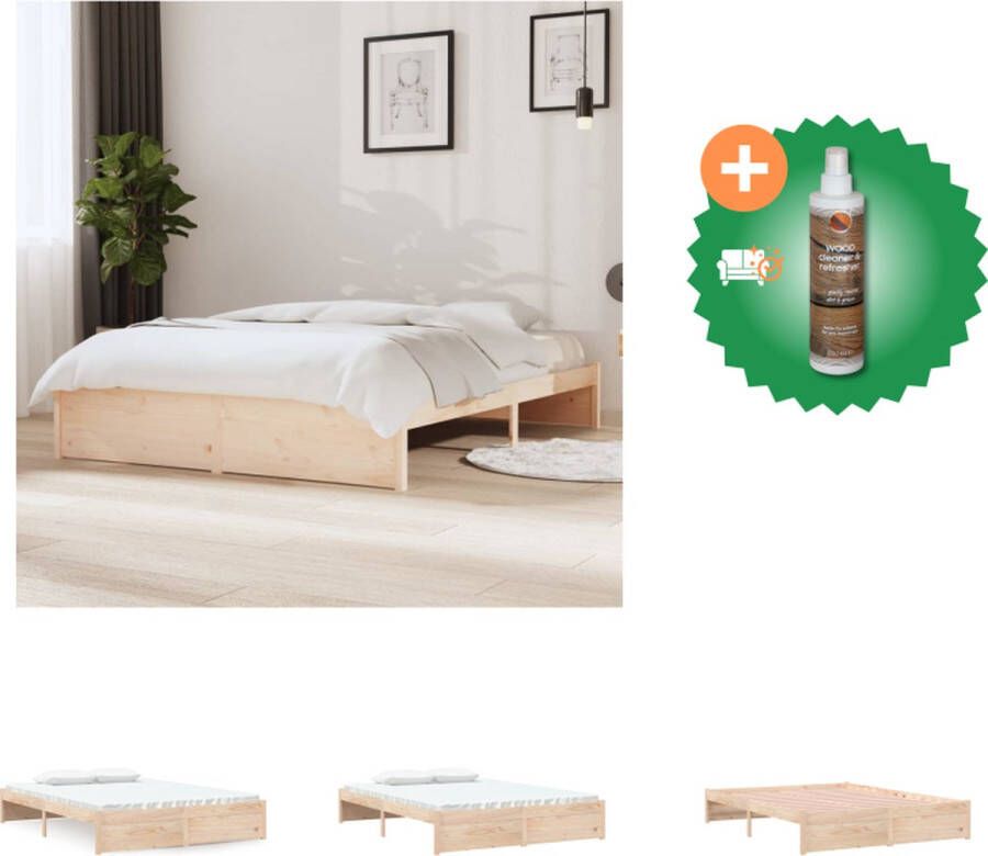 VidaXL Houten Bedframe Grenenhout 195.5 x 140.5 x 31 cm Stabiel en Decoratief Bed Inclusief Houtreiniger en verfrisser