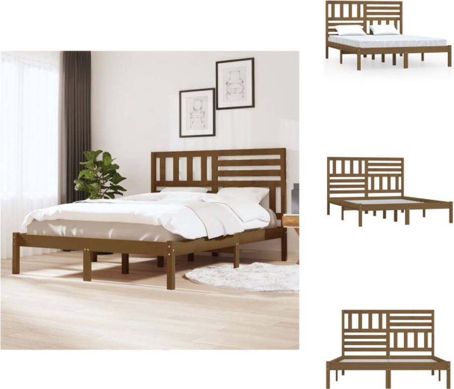 VidaXL Houten Bedframe Grenenhout 195.5 x 146 x 100 cm Honingbruin Bed