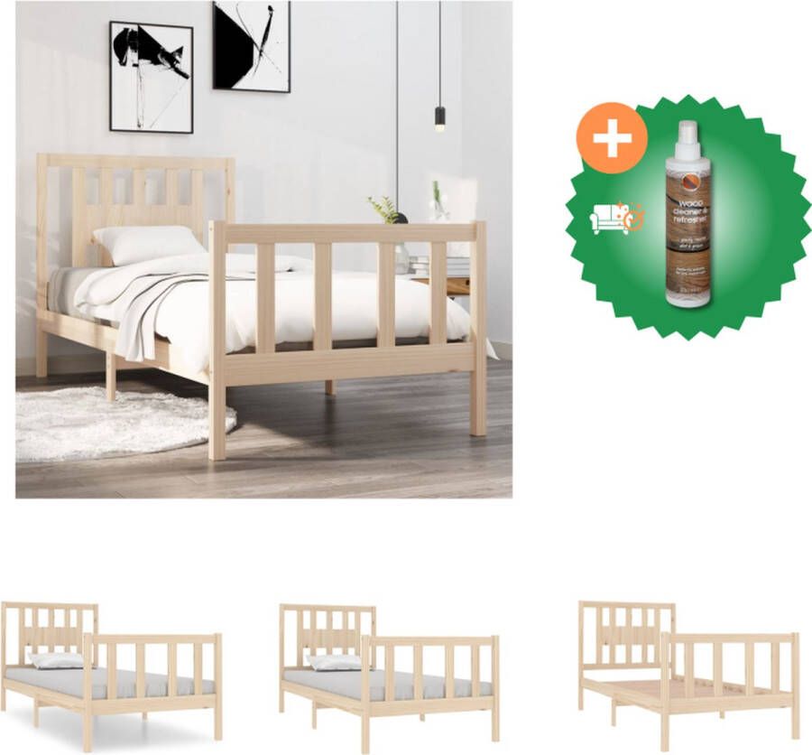 VidaXL Houten Bedframe Grenenhout 195.5 x 81 x 100 cm Lattenbodem Hoofdeinde Geschikt voor 75 x 190 cm Matras Montage vereist Bed Inclusief Houtreiniger en verfrisser
