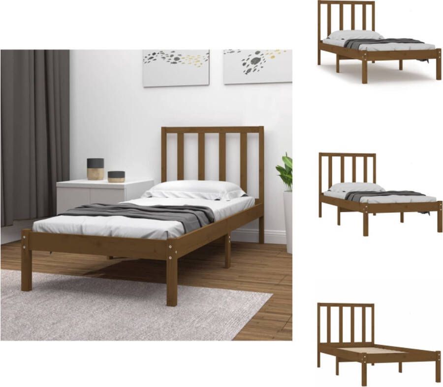 VidaXL Houten bedframe Grenenhout 205.5 x 106 x 100 cm Honingbruin Bed