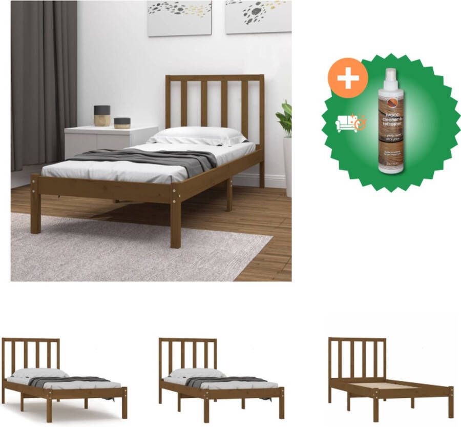 VidaXL Houten bedframe Grenenhout 205.5 x 106 x 100 cm Honingbruin Bed Inclusief Houtreiniger en verfrisser